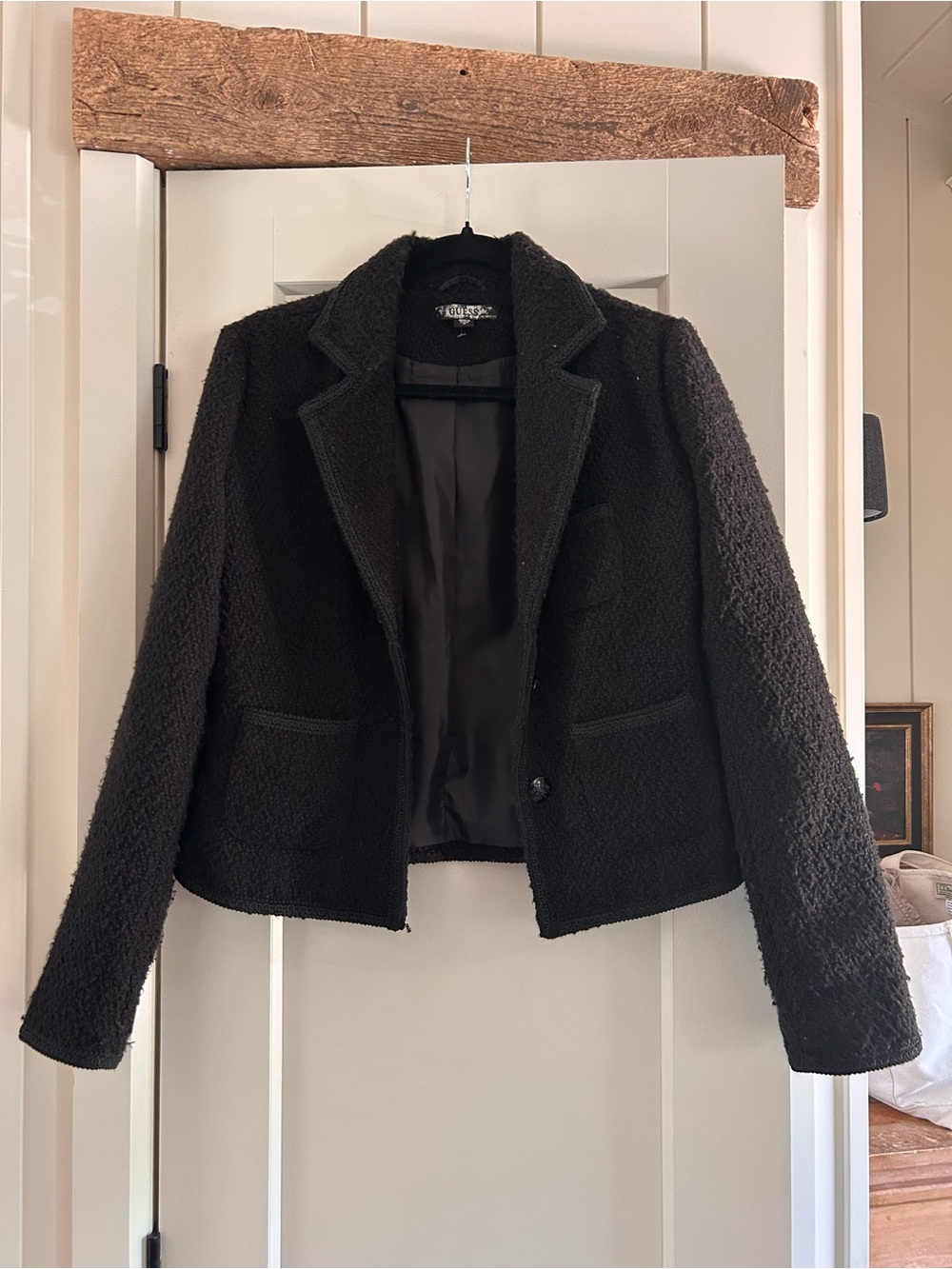 GUESS Black Bouclé Tailored Blazer Jacket
